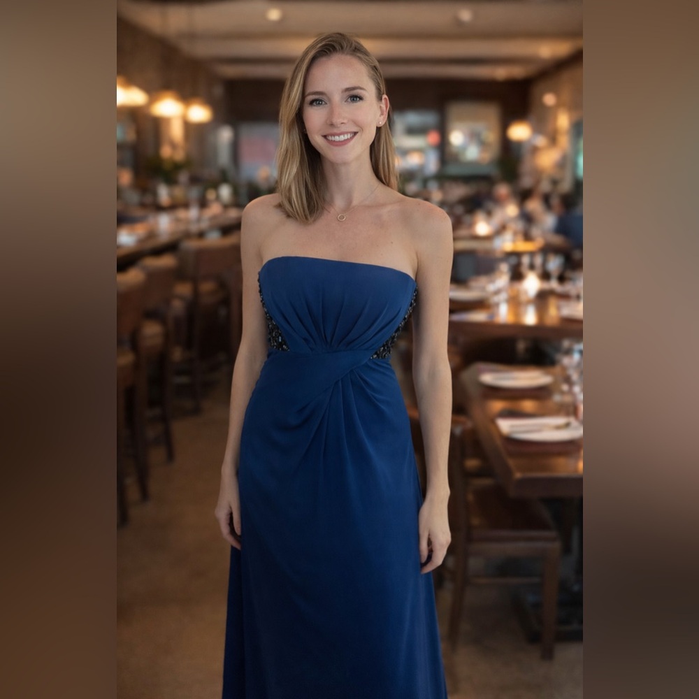 BCBGMAXAZRIA ROYAL BLUE WHITLEY STRAPLESS TIE GOWN  SIZE 4 - Picture 3 of 8